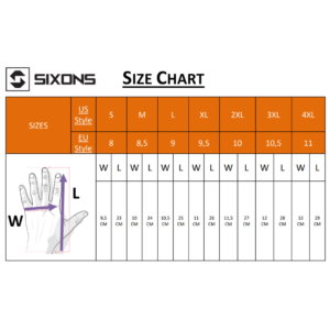 Sixons Motor Gear Glove Size Chart